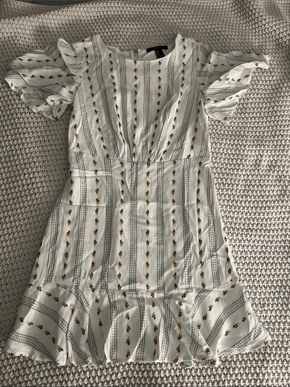 Forever 21 Women’s Small Floral Flutter Sleeve Mini Dress White Blue Yellow S